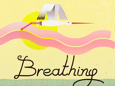 Card Breathing baby character design design stork sun sunset vintage