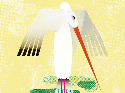 Card Shining baby bird character design design illustration stork vintage