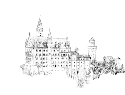 Neuschwanstein Castle Illustration architecture bavaria castle drawing europe germany illustration procreate