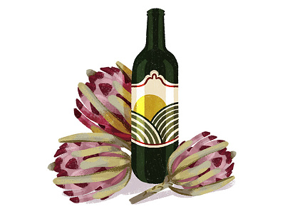 Wine and Proteas digital illustration illustration photoshop protea sketch wine
