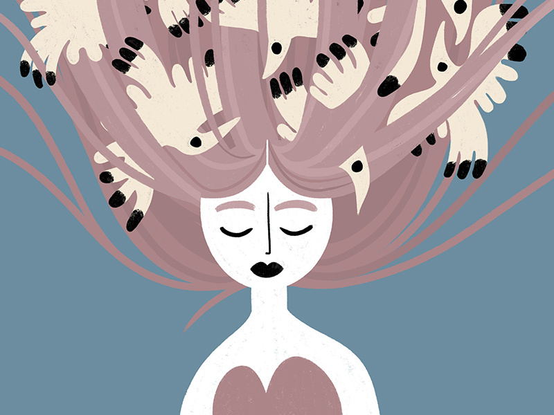A little birdie portrait procreate digital illustration illustration blue pink girl sleeping little birdie bird