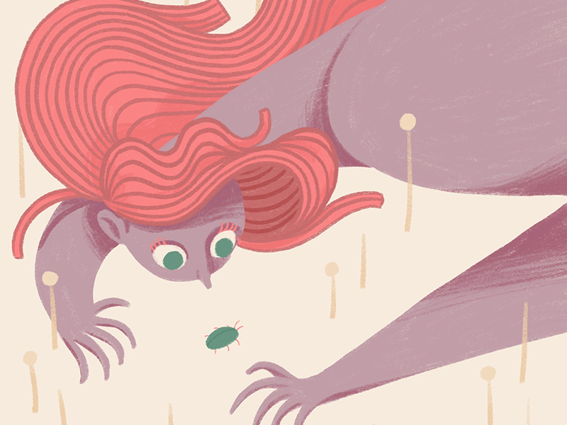 Bug girl illustration procreate iris van den akker digital illustration pink hair girl bug