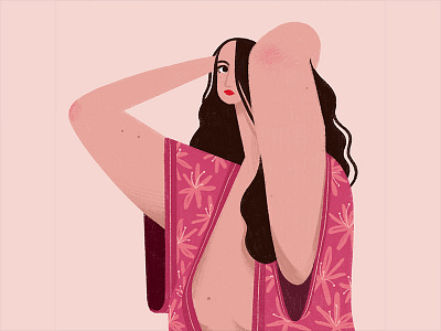 Kimono girl digital illustration girl illustration iris van den akker kimono pink procreate