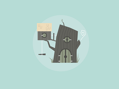 In The Tree House blue brown flat grain hobbits house icon illustration pixies tree wood woodland folk