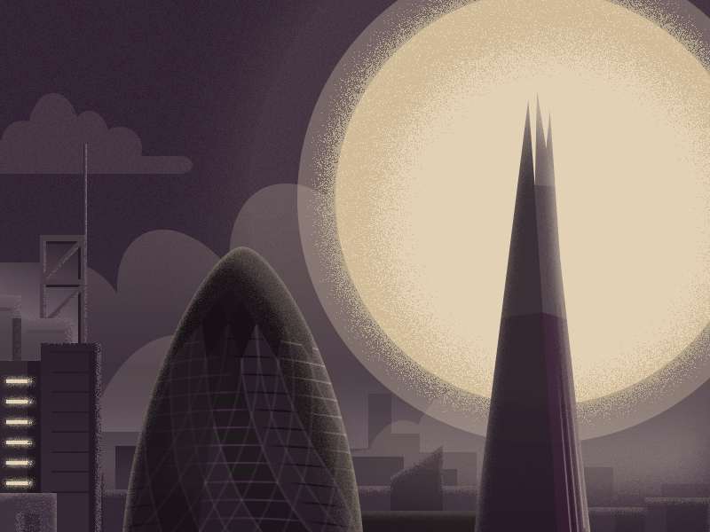 East London By Night animation cream dissolve illustration london moon noise purple