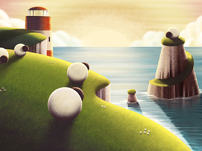 High Tide art artwork framed island lighthouse limited edition sea sheep texture