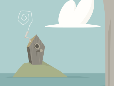 New Home bird house blue brown cloud cream green home illustration perch puffins rocks sea sky smoke vector