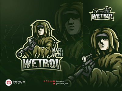 Wetboi - Ghillie Sniper Mascot logo animation branding cartoon character design esport gaming ghillie graphic design illustration killer logo mascot motion graphics shooter sniper stream streamers ui vector