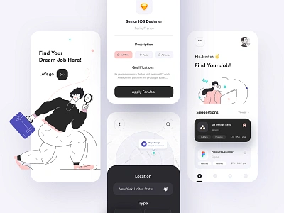 Job Finder App app application black design figma finder flat illustraion job jobfinder minimal pink ui ux website