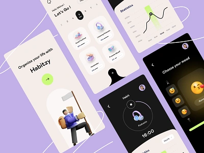 Habits App app application design goals graphic design habit illustration life minimal mood organize purple ui ux web website