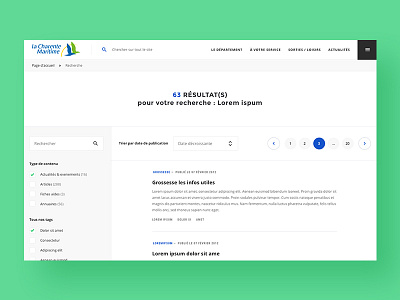 Charente Maritime — Search corporate filter header institutional liste minimal pages results webdesign