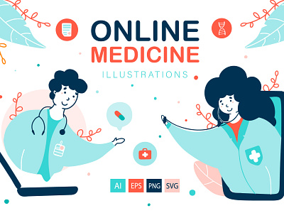 Virtual Doctor - Medical Illustrations app application clinic concept delivery doctor flat health healthcare illustration medical medicine online patient pharmacy prescription technology telemedicine vector virtual