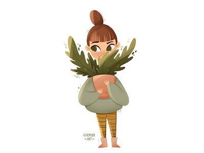 Be yourself art character design flowers girl girl character green illustraion modern plant procreate