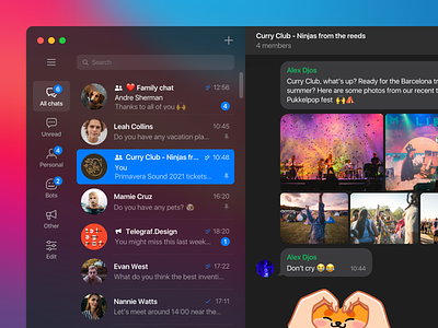 Telegram macOS Big Sur - Dark Mode redesign
