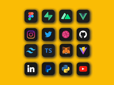 Skills & Social Icons for Portofolio app blog branding design digitalproduct figma graphic design icons illustration instagram logo nuxt portofolio social icons supabase twitter ui ux vector vue