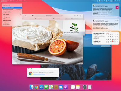 MacOS 11‍ Big Sur Free UI Kit big sur blurred background design system figma freebies interface macos sketch ui kit