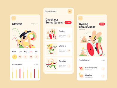 Outdoor Activity App Concept with Huumph! Illustration Kit app catalog category concept contacts illustration outdoor activity statistic ui ux vector