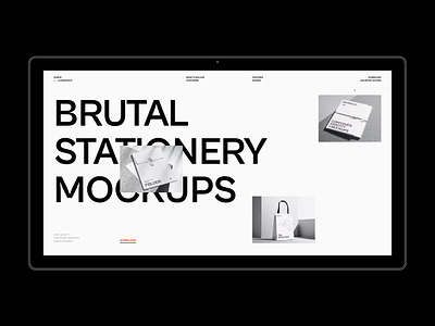Landing Page for Qubus - Brutal Stationery Mockups brutalism grid landing minimalism mockup paralax photoshop scroll animation stationary ticker ui webdesign webflow