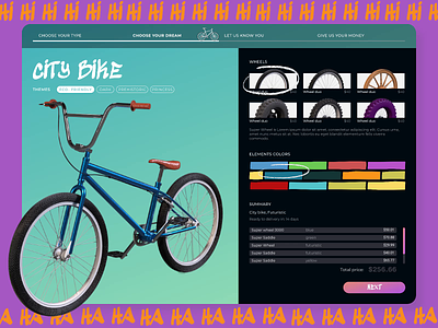 Pimp my bike animation aprils fools day bike brutalism eco friendly form graphic design haha humor joke pay now payment summary ui wizard