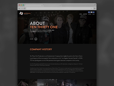 TenThirtyOne About Page black business clean eden creative header orange shark tank typography ui ux web website