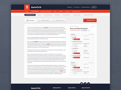 AutoCrit.com Editor app buttons cms dashboard eden creative editor ui web app website writing