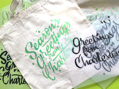 Season's Greetings from Charleston block print charleston hand drawn lettering script lettering tote