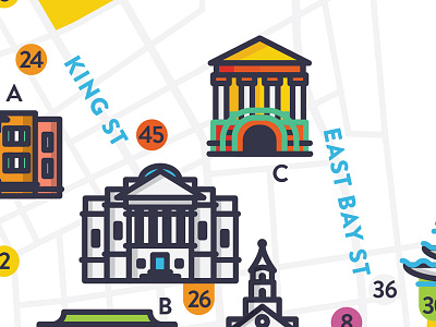 Downtown Charleston buildings charleston church city market design gibbes museum icon icon design map travel