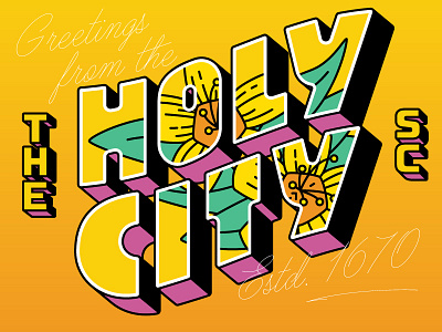 Greetings from the Holy City charleston holy city illustration lettering postcard south carolina travel typography