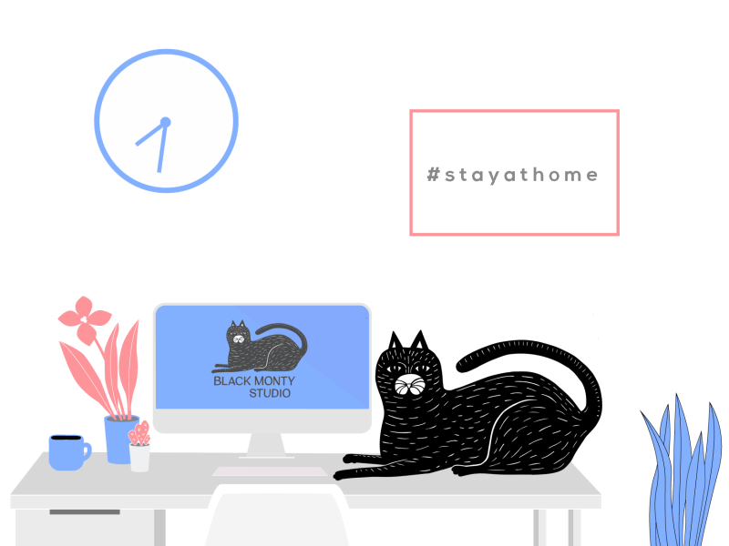 STAY AT HOME STAY SAFE! animation blackmontystudio clean concept covid 19 design gif animated home homeoffice illustration office stay safe stayhome studio vector washyourhands