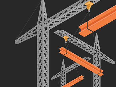 Jobsite beams building construction crane design digital illustration jobsite site vector