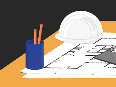 Construction Desk blueprint building construction design desktop digital drawings helmet illustration jobsite vector