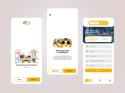 Travel Onboarding & Home Screen with a safety precaution UI home screen illustration logistics onboarding screen onboarding ui travel ui uiux