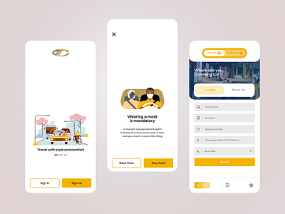 Travel Onboarding & Home Screen with a safety precaution UI