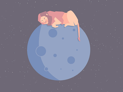 Space Oddity cosmos flat design illustration lion moon space vector