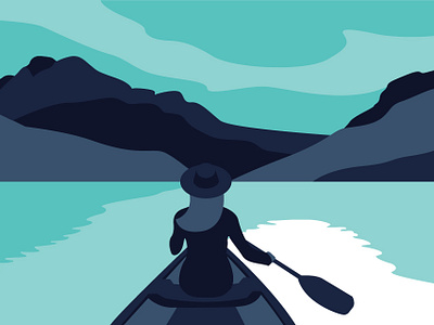 Canoe Adventure canoe girl illustration lake mountains vector