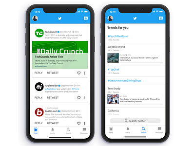 Twitter Redesing for iPhone X app concept iphone iphone x material design menu mobile news feed profile redesign search twitter