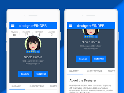 designerFinder App app design ios iphone iphone app iphone x material design mobile ratings tabs