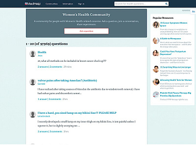 Health Community Website article design blog blog design community feminine forum health care healthcare medical