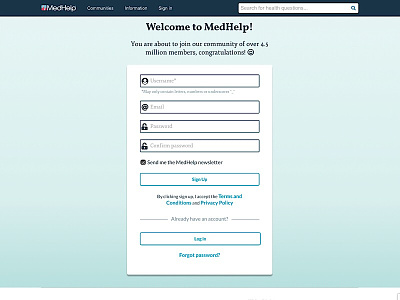 Sign Up Page Design homepage iconography log in login page medical sign up visual design web design