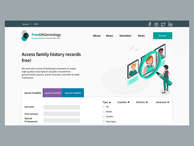 FreeUKGeneology- Charity Web UI, Hero page