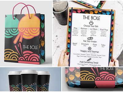 The Bole - A Pan-Asian Noodle Restaurant branding bright color pallette colorful contrast design graphic designing illustration illustrator menu design packaging packaging mockup restaurant branding restaurant menu type typography