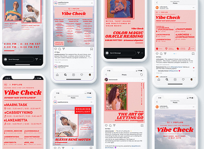 Vibe Check Social Media advertising branding bright color pallette colorful contrast design illustration illustrator instagram instagram post instagram stories instagram story template marketing pink promotional red social media type typography vector