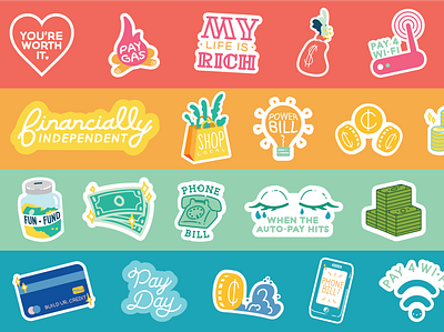 Passion Planner - Finance Sticker Illustrations branding bright color pallette colorful contrast design illustration illustrator sticker art stickers vector art