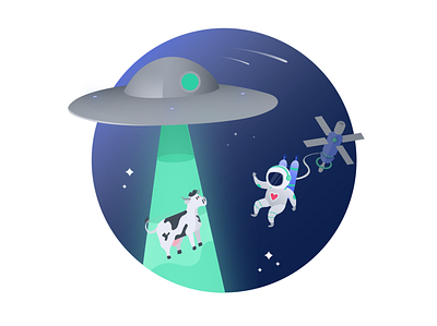 A Friendly Space Cow astronaut cow illustration space spaceship