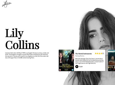 Lily Collins Personal Website Concept black coding css html 5 landing page ui uiux