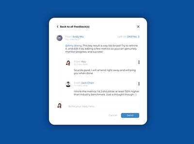 OKR Feedback UX - Comment & Replies comment design desktop feedback management okr people performance reply ui ux
