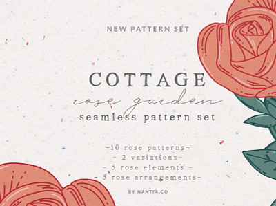 Cottage rose pattern set graphic design resources rose patterns seamless patterns surface patterns vector patterns