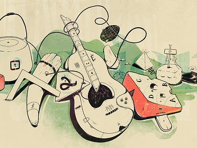 Music & Cheese drawing illustration