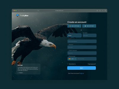 Create an account dark theme nature sign up ui