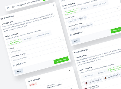 Send message modals dashboard product design ui ux